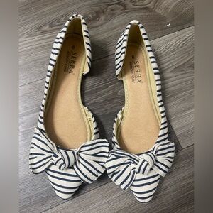 Serra Women's Navy and White Striped Flats with Bow